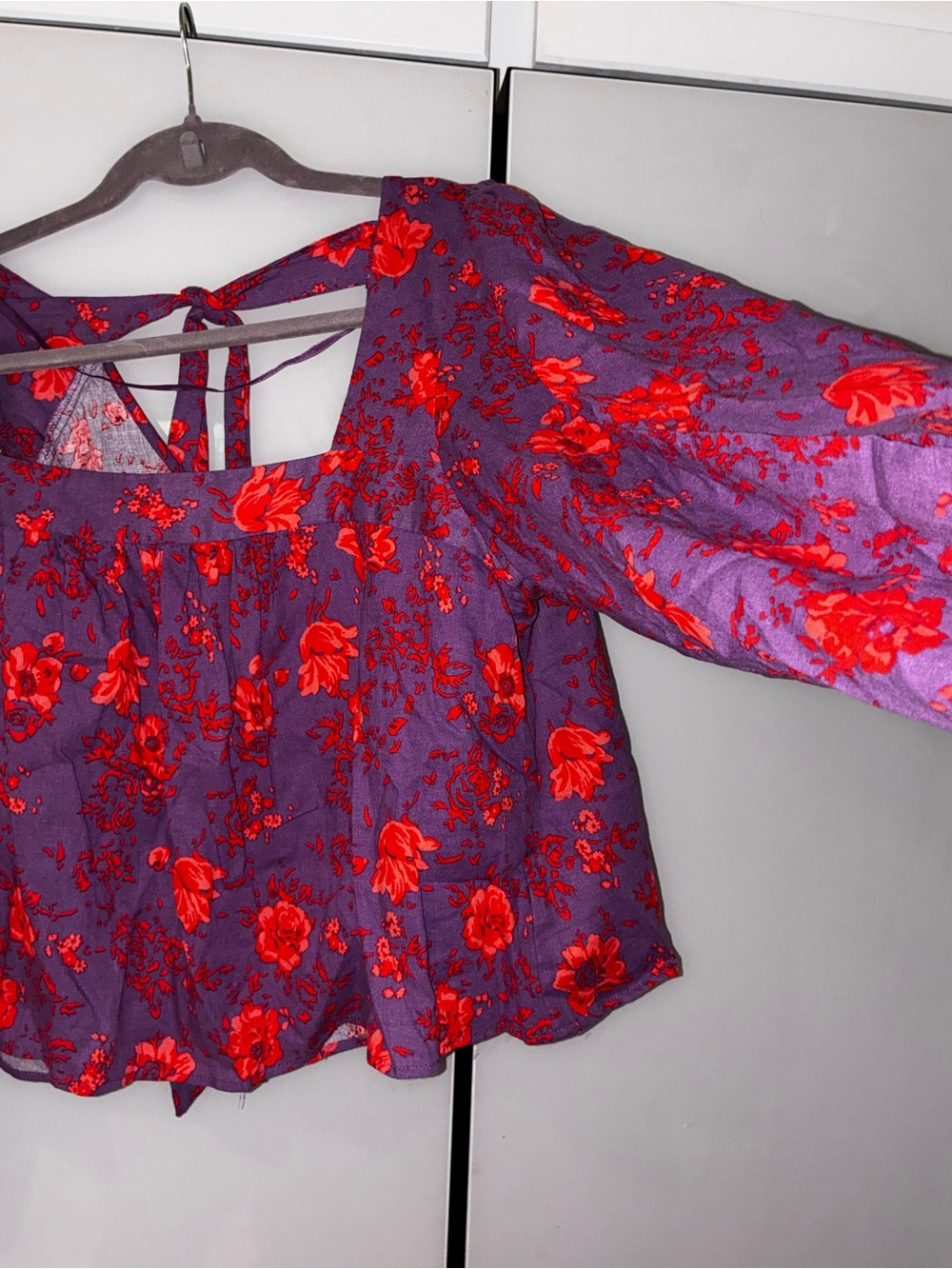 Free People Purple Top with Red Floral Print small/medium